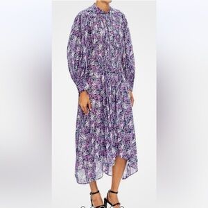 Isabel Marant Etoile Ariana Cotton Floral Purple Midi Dress 36 US 4 Small